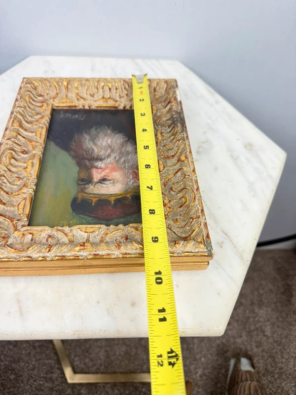 Vintage Signed Bearded Man Portrait Oil Painting Ornate Gilt Frame