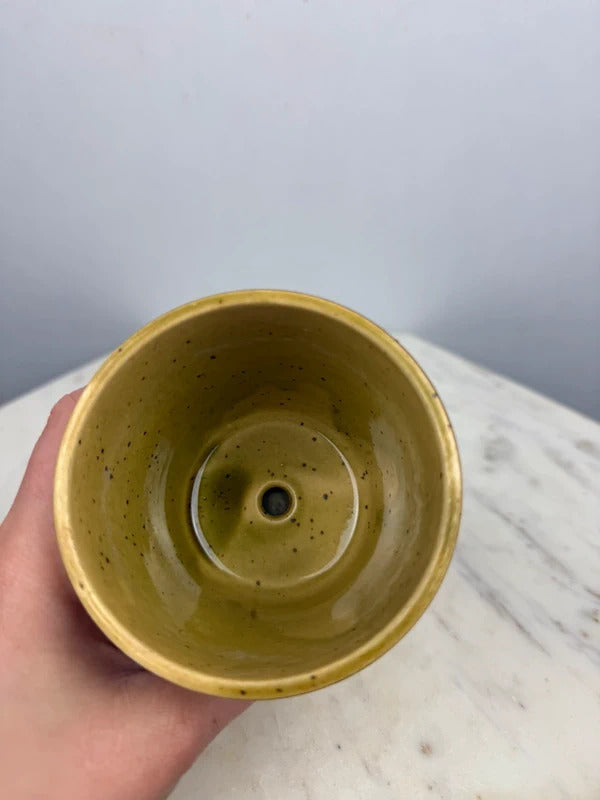 Vintage Floral Ceramic Planter with Saucer Retro Green Brown Pot speckled