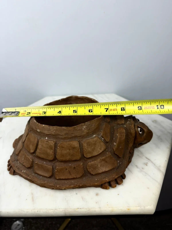 Vintage Handmade Ceramic Turtle Planter Folk Art Pottery