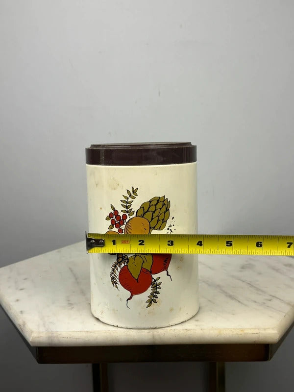 Vintage 1970s Kitchen Canister Vegetable Mushroom Art Brown Lid Retro Decor