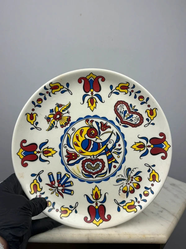 Vintage Pennsylvania Dutch Folk Art Decorative Plate Bird Heart Tulip
