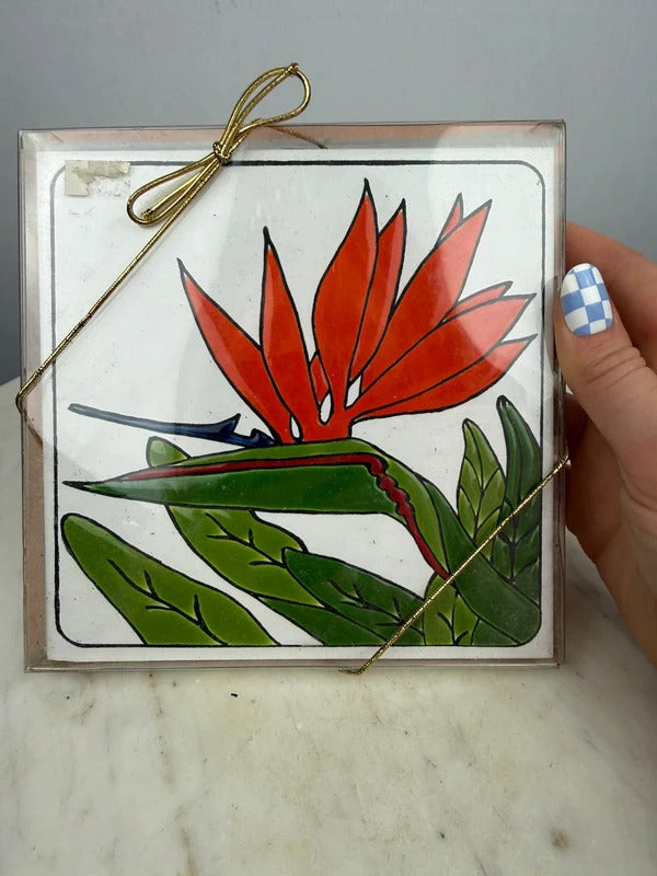 Vintage Pacific Coasters Bird of Paradise Ceramic Tile Trivet Hawaii