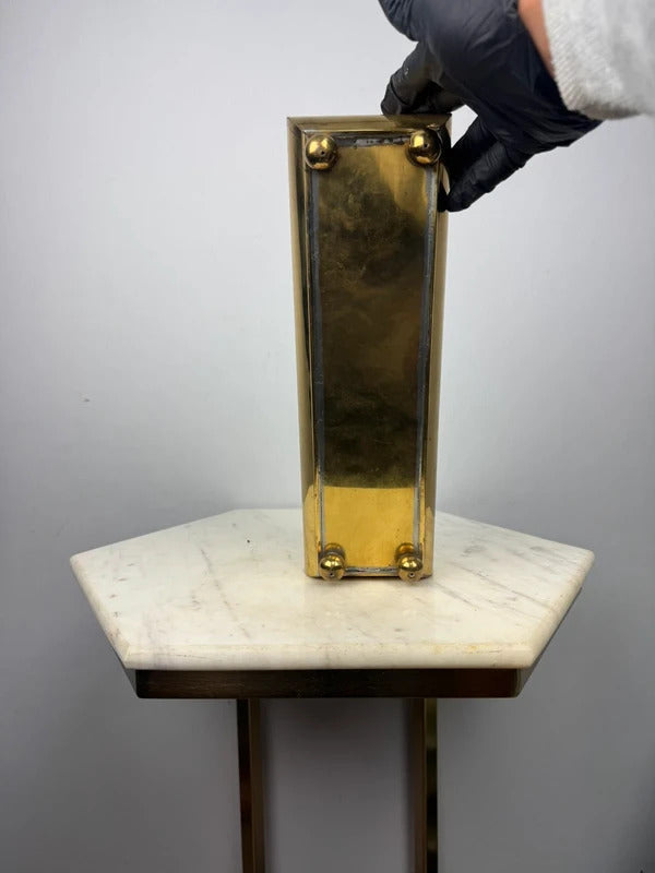 Vintage Brass-Tone Metal Planter Box Hollywood Regency Footed Jardiniere