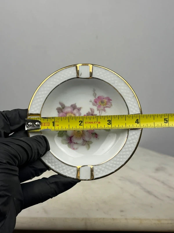 Vintage Schumann Arzberg Germany Porcelain Floral Ashtray Gold Trim