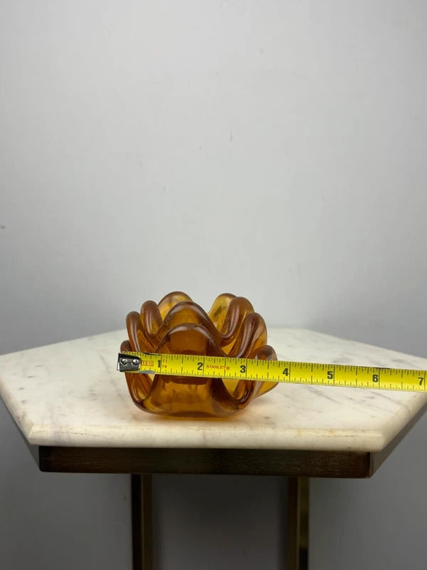 Vintage Amber Glass Nesting Ashtrays Set of 3 MCM Ruffled Petal Dishes