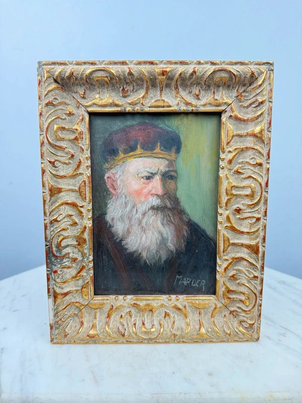 Vintage Signed Bearded Man Portrait Oil Painting Ornate Gilt Frame