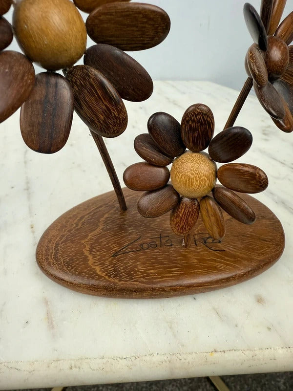 Vintage Costa Rica Wooden Flower Sculpture Handcrafted Folk Art Decor