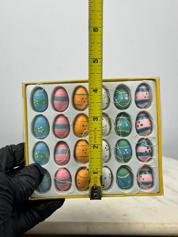 Vintage Set of 24 Mini Wooden Easter Egg Ornaments Hand Painted