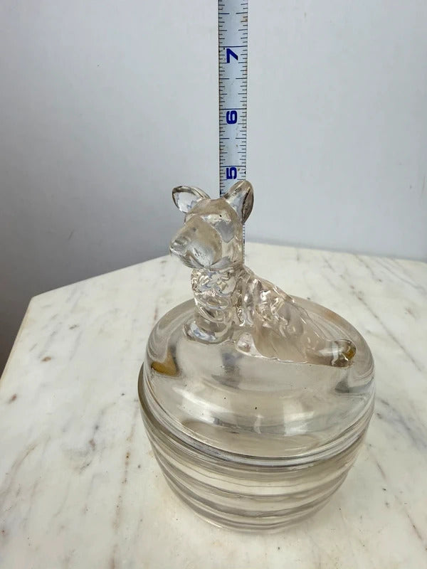 Vintage Clear Glass Scottie Dog Lidded Candy Dish Trinket Jar