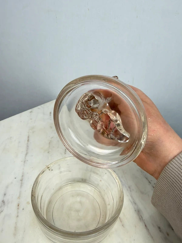 Vintage Clear Glass Scottie Dog Lidded Candy Dish Trinket Jar