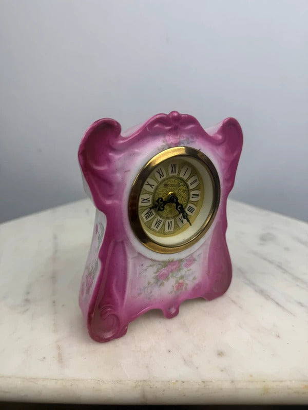 Vintage Mercedes pink Porcelain Mantel Clock - Made in Germany