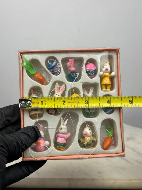 Vintage 1990s Easter Mini Wooden Ornaments Bunny Egg Carrot Set