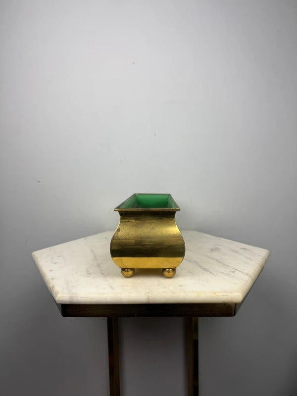 Vintage Brass-Tone Metal Planter Box Hollywood Regency Footed Jardiniere