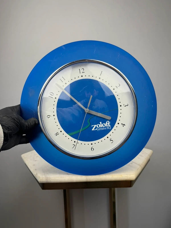 Vintage Zoloft Pharmaceutical Advertising Wall Clock Blue Quartz