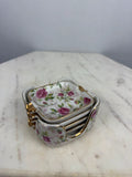 Vintage Lefton China Pink Rose Chintz Ashtray Set Gold Trim Japan