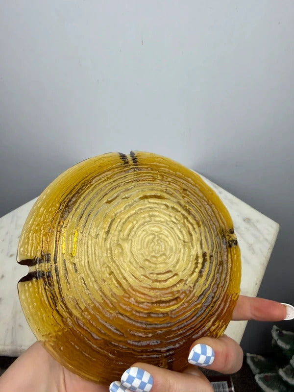 Vintage Amber Glass Ashtray Textured Mid Century Modern