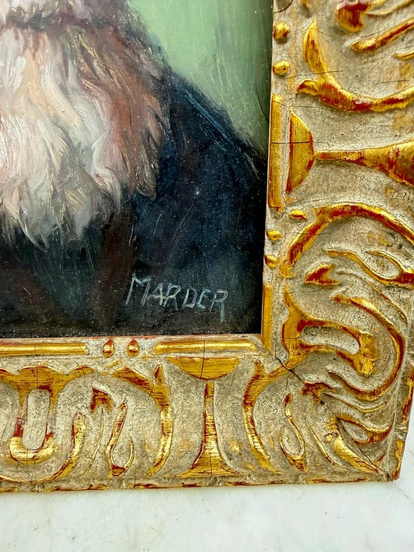 Vintage Signed Bearded Man Portrait Oil Painting Ornate Gilt Frame
