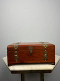 Vintage Wood Jewelry Box Brass Hardware Mini Chest 10.5”