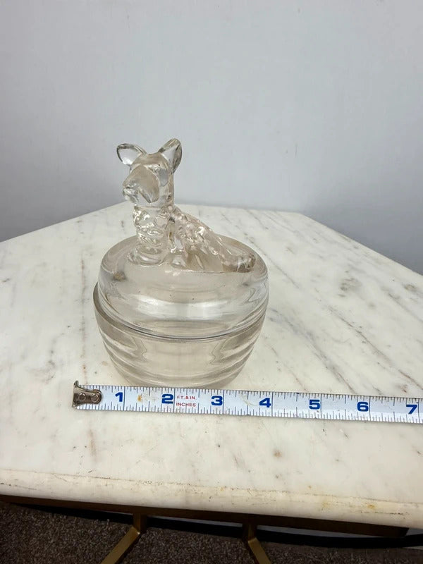 Vintage Clear Glass Scottie Dog Lidded Candy Dish Trinket Jar