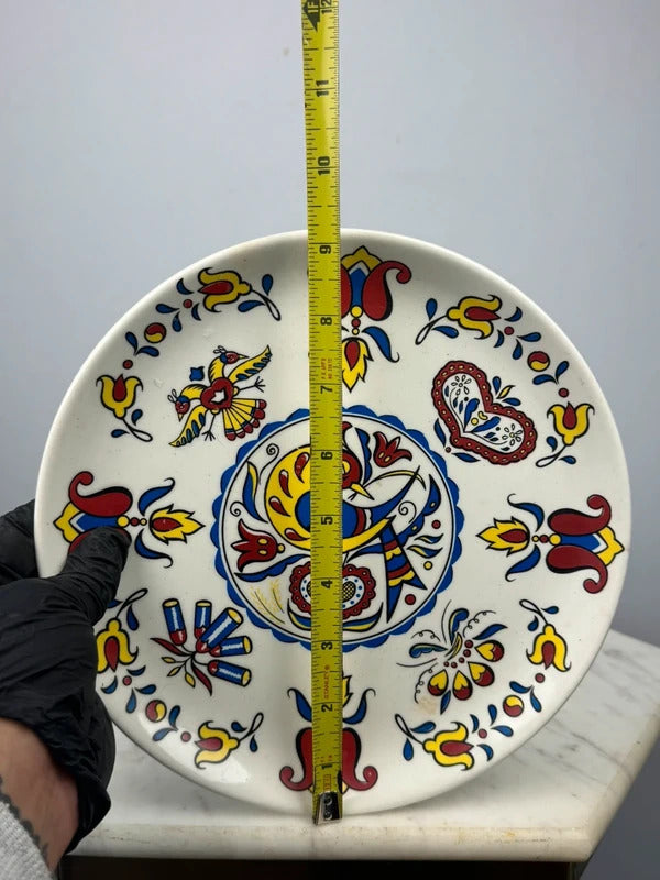 Vintage Pennsylvania Dutch Folk Art Decorative Plate Bird Heart Tulip