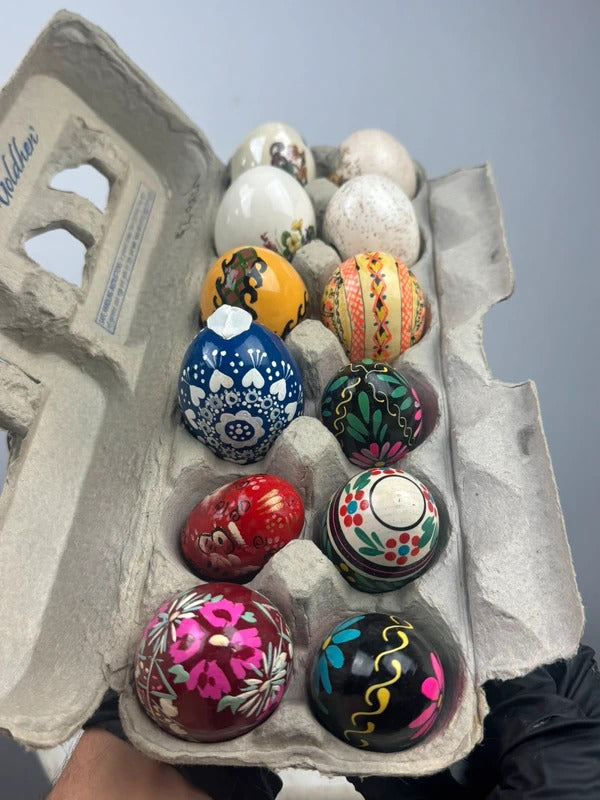 vintage Decorative Egg Lot of 12 Folk Art Easter Eggs