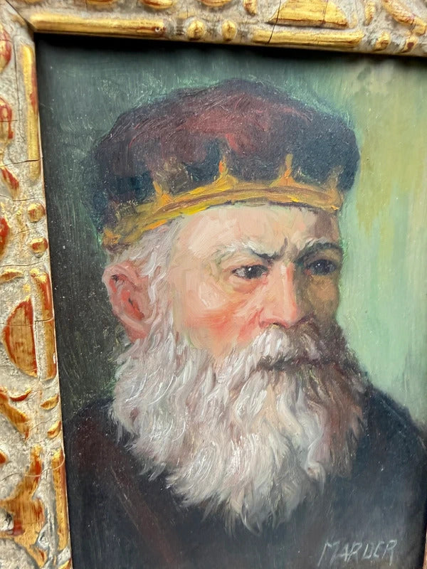Vintage Signed Bearded Man Portrait Oil Painting Ornate Gilt Frame