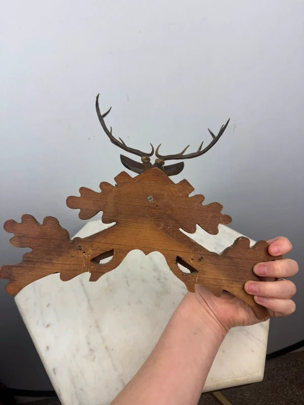 Vintage Black Forest Style Carved Wood Stag Deer Hunting Wall Plaque