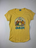 Vintage 1990s Queen Band T-Shirt Yellow Freddie Mercury Crest Graphic Size L