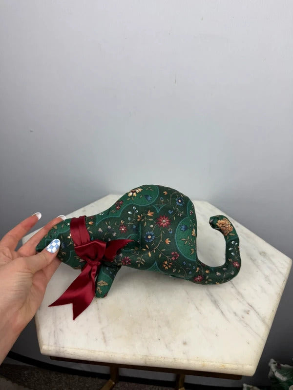 Vintage Floral Fabric Stuffed Anteater Animal Red Bow Decor