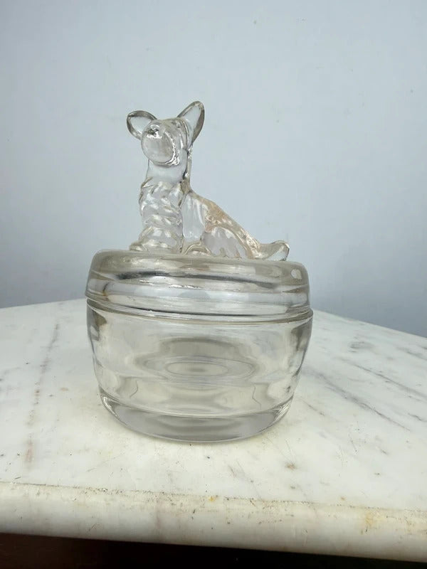 Vintage Clear Glass Scottie Dog Lidded Candy Dish Trinket Jar