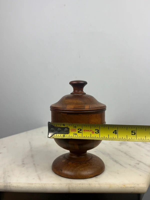 Vintage Wood Marquetry Lidded Compass/Urn Jar Pedestal Base