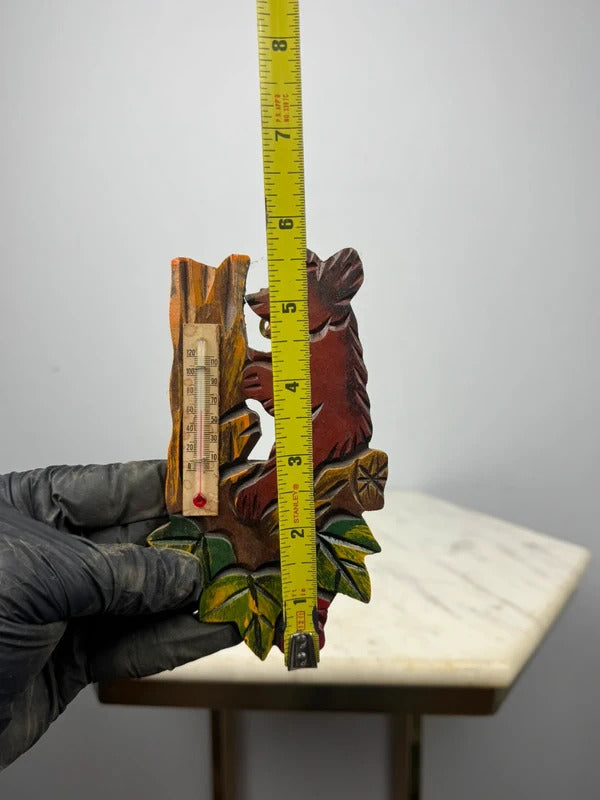 Vintage Hand Carved Wooden Bear Thermometer Rustic Cabin Lodge Wall Decor
