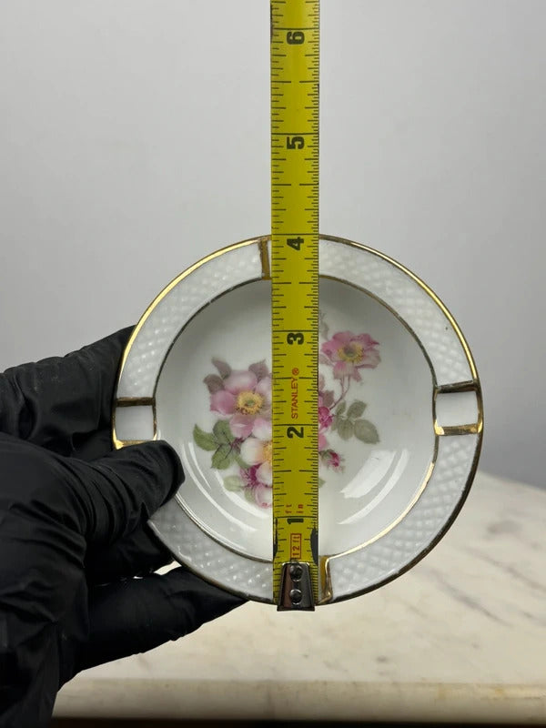 Vintage Schumann Arzberg Germany Porcelain Floral Ashtray Gold Trim