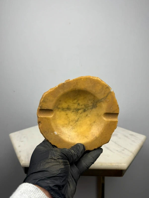 Vintage Yellow Onyx Marble Stone Ashtray MCM Decor