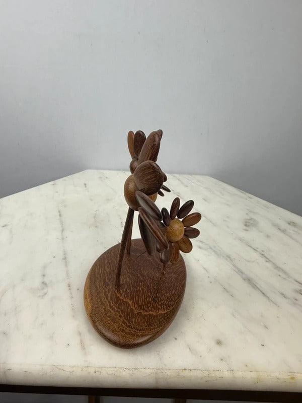 Vintage Costa Rica Wooden Flower Sculpture Handcrafted Folk Art Decor