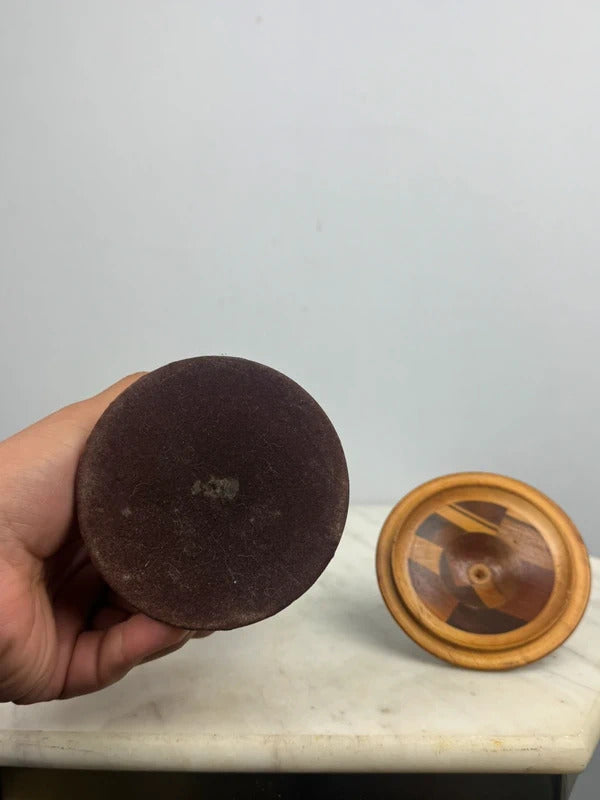 Vintage Wood Marquetry Lidded Compass/Urn Jar Pedestal Base