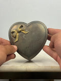 Vintage Heart Shaped Metal Trinket Box Gold Bow Jewelry Box