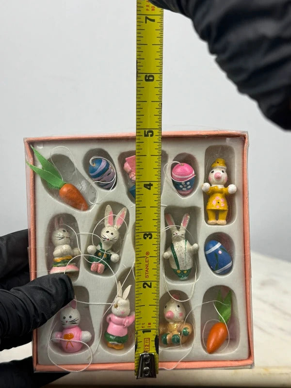 Vintage 1990s Easter Mini Wooden Ornaments Bunny Egg Carrot Set