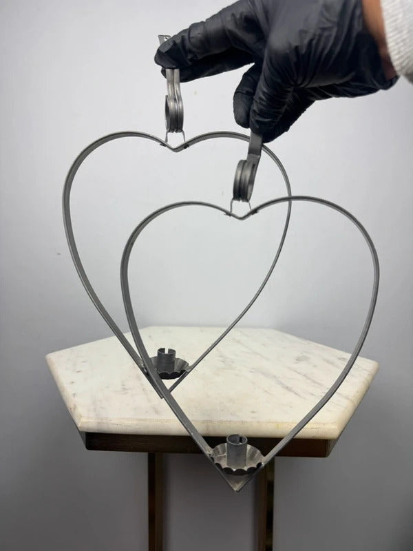 Vintage Metal Heart Shaped Candle Holders Set of 2 Folk Art Wire