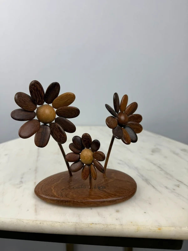 Vintage Costa Rica Wooden Flower Sculpture Handcrafted Folk Art Decor