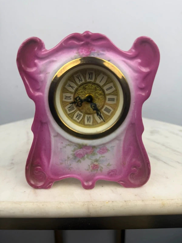 Vintage Mercedes pink Porcelain Mantel Clock - Made in Germany