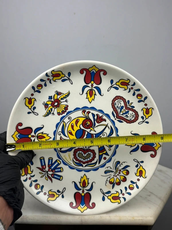 Vintage Pennsylvania Dutch Folk Art Decorative Plate Bird Heart Tulip