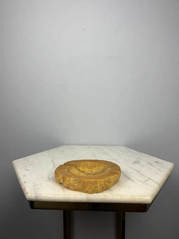 Vintage Yellow Onyx Marble Stone Ashtray MCM Decor