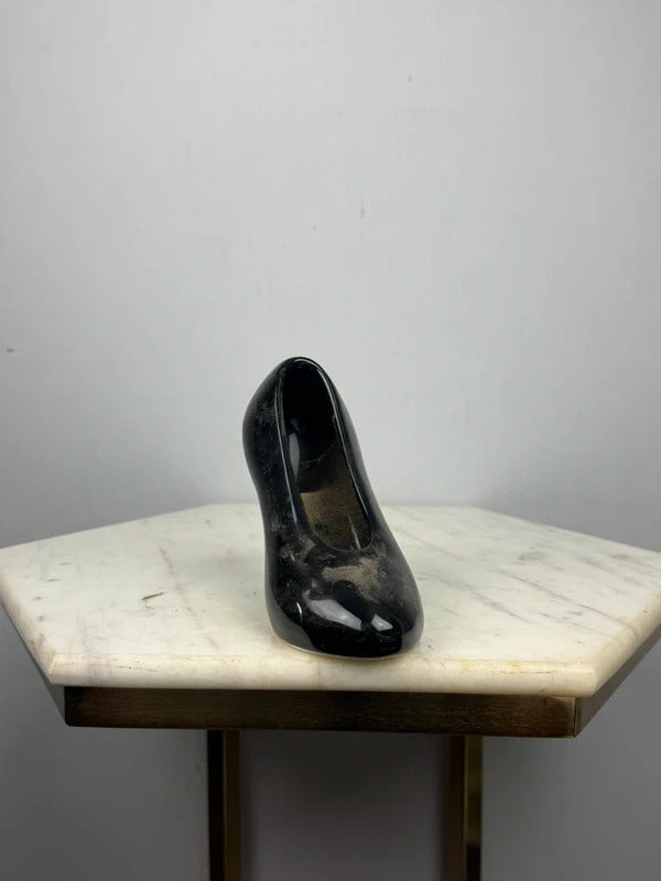 Vintage Black Ceramic High Heel Shoe Planter Taiwan Retro Decor