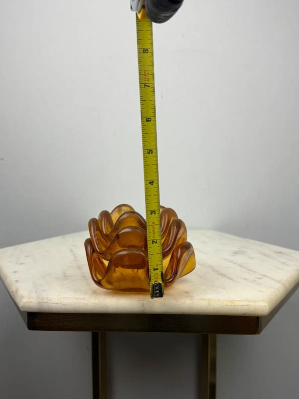 Vintage Amber Glass Nesting Ashtrays Set of 3 MCM Ruffled Petal Dishes