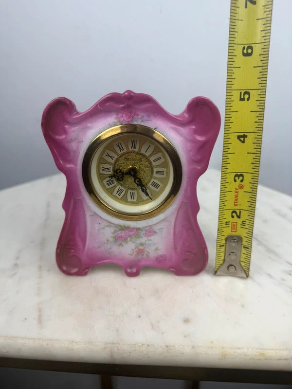 Vintage Mercedes pink Porcelain Mantel Clock - Made in Germany