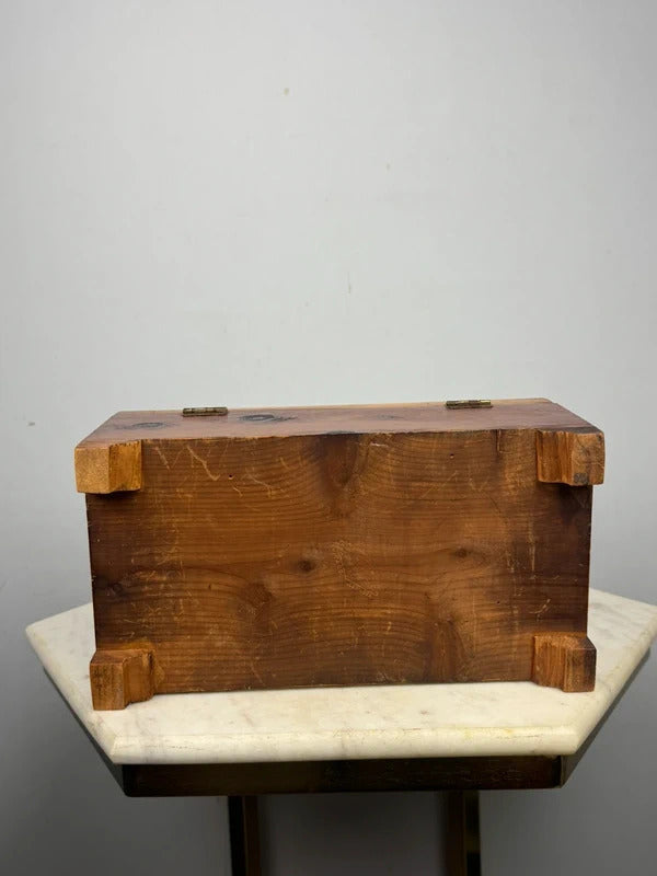 Vintage Wood Jewelry Box Brass Hardware Mini Chest 10.5”