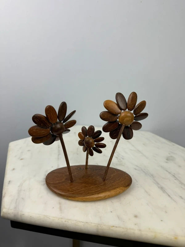 Vintage Costa Rica Wooden Flower Sculpture Handcrafted Folk Art Decor