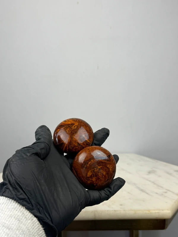 Antique Bennington Style Brown Swirl Porcelain Door Knobs Pair w/ Spindle