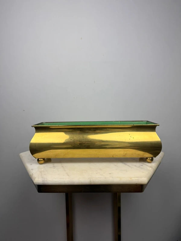 Vintage Brass-Tone Metal Planter Box Hollywood Regency Footed Jardiniere